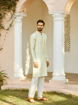 Men Champagne Glimmer Chanderi Silk Sequins Kurta