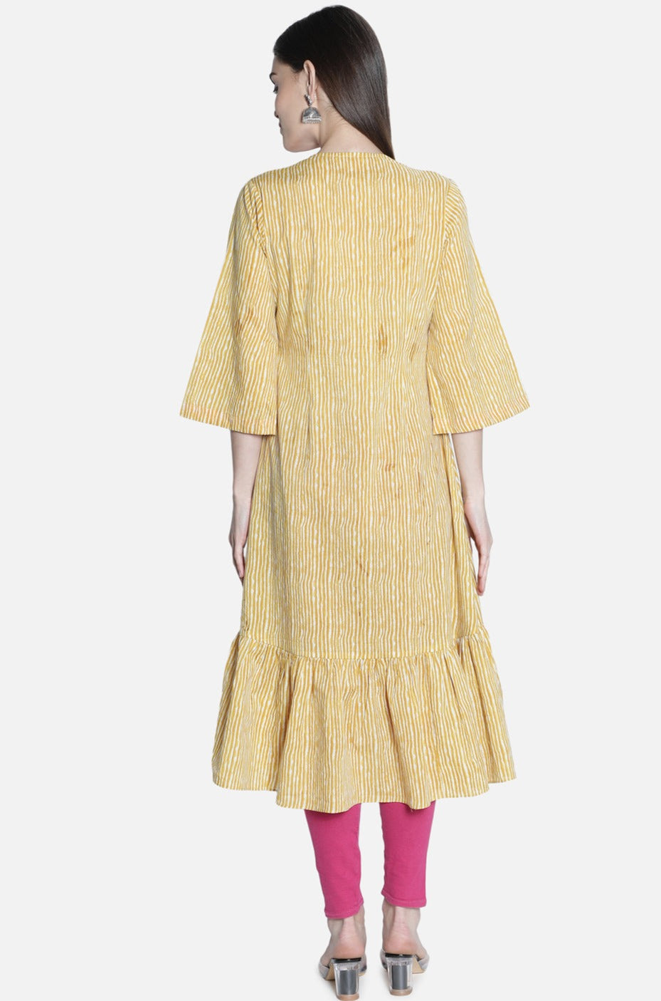 Women Mustard And Pink Printed Dress