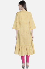 Women Mustard And Pink Printed Dress