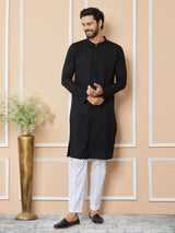 Black Embroidered Chikankari Rayon Straight Kurta