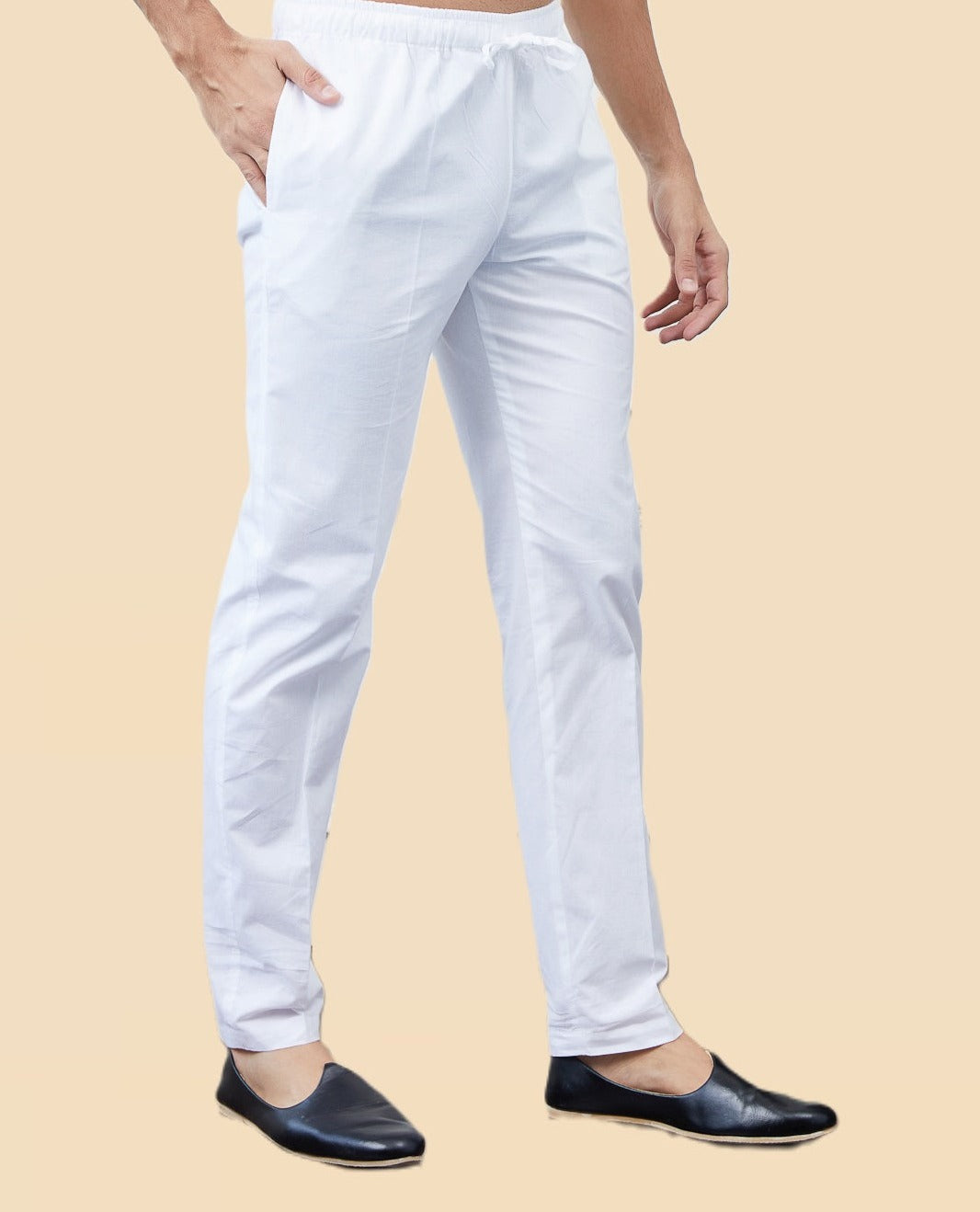 Men White Solid Pajama