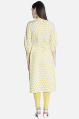 Women Off White And Yellow Printed Kurti