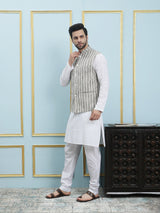 Men Grey Color Khadi Nehru Jacket