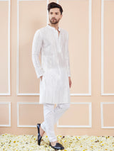 Off White Sequins Embroidered Chanderi Silk Straight Kurta