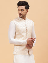 Men Opulent Floral Emboss Jacquard Nehru Jacket