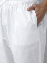 Men Cream Cotton Straight Kurta with Slub Effect With Pajama