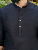 Men Pack Of 2 Turquoise Blue & Black Cotton Solid Short Kurta