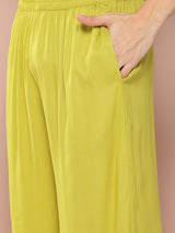 Men Lime Green Rayon Solid Pathani Sets