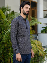 Black Geometric Printed Rayon Short Kurta