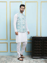 Men Aqua Prism Digital Print Cotton Nehru Jacket