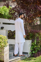 Men White Chikankari Embroidered Straight Kurta