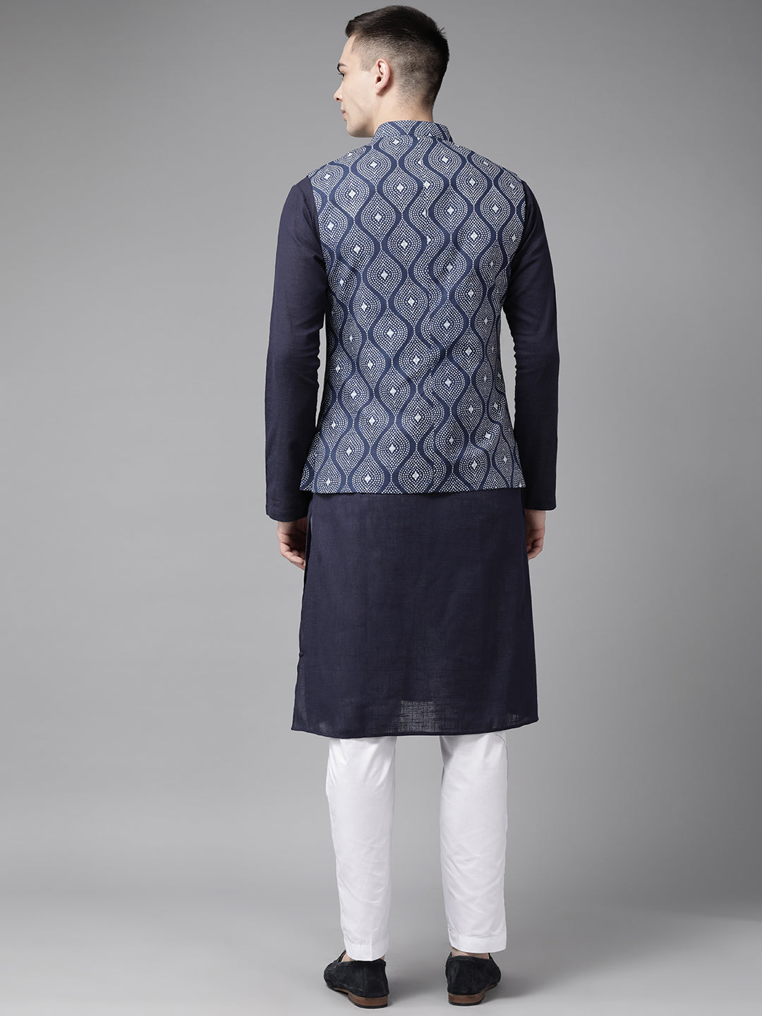 Men Indigo Orbit Printed Pure Cotton Nehru Jacket