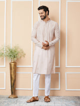 Light Classic Rose Embroidered Pure Chanderi Silk Straight Kurta with Pyjama