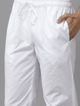 Men White & Grey Pure Cotton Embroidered Straight Kurta With Pajama