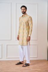 Riwaat.com Yellow Regular Pure Cotton Pathani Kurta Riwaat Floral Haldi Pathani