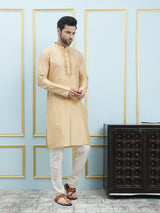 Riwaat.com Men Gold Embroidery Cotton Kurta Riwaat Embroidered