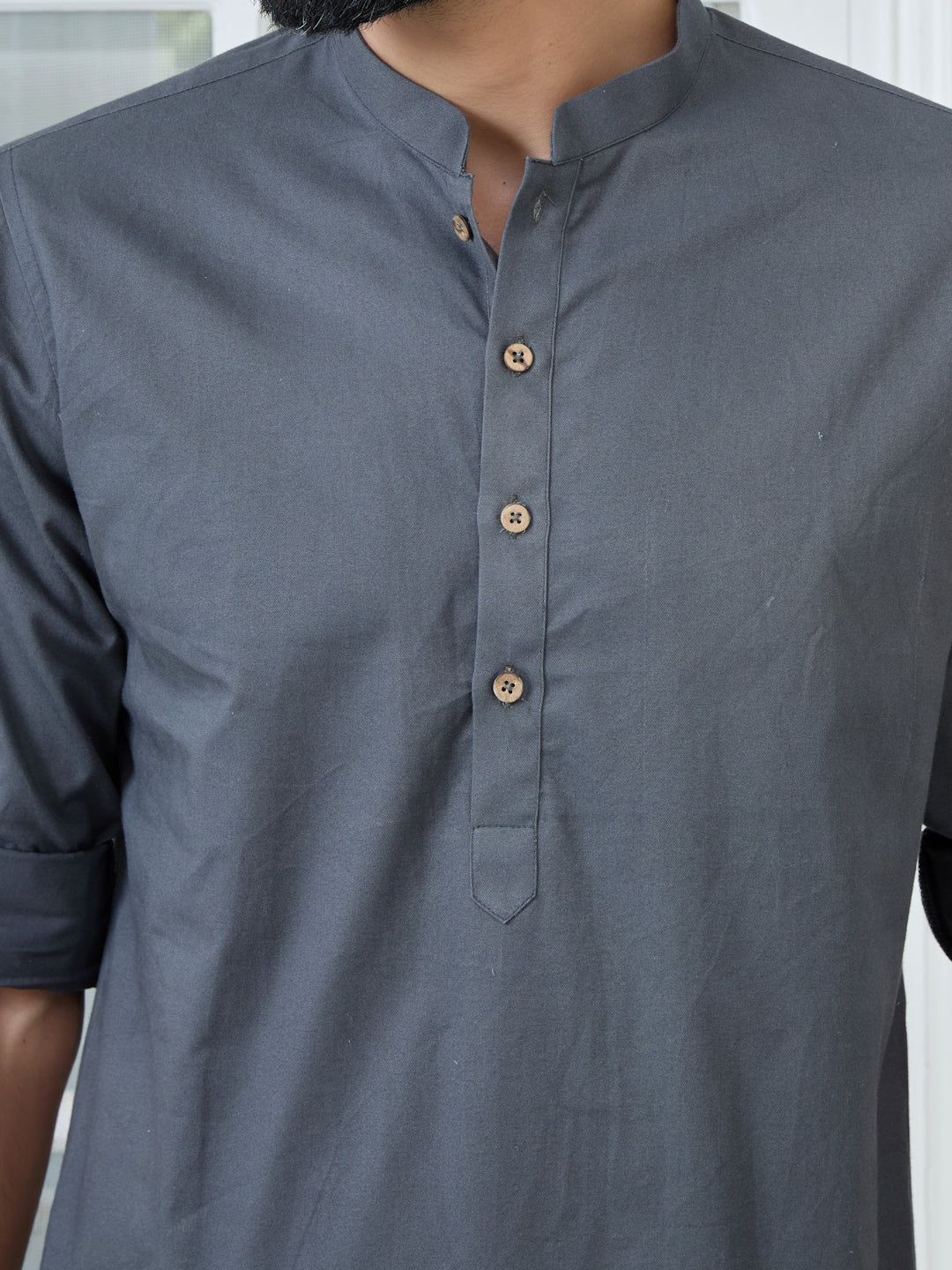 Men Pack Of 2 Green & Grey Cotton Solid Short Kurta