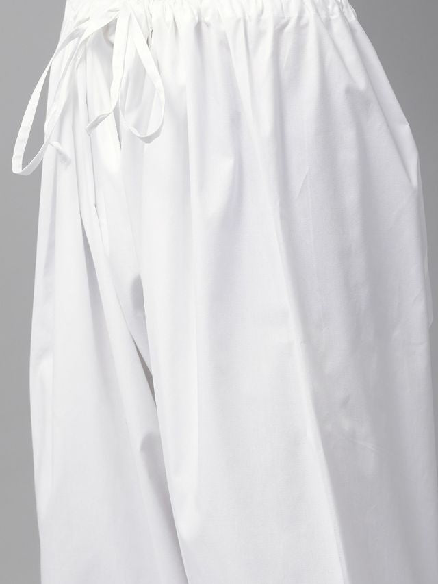 Men White Chikankari Embroidered Straight Kurta With White Salwar