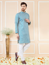 Blue Ethnic Motifs Silk Jacquard Woven Design Straight Kurta with Pyjama