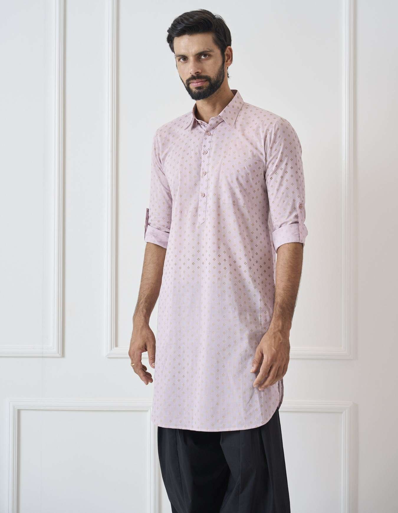 Men Baby Pink Regular Pure Cotton Pathani Kurta