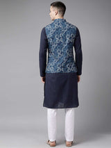 Men Blue & Beige Printed Pure Cotton Nehru Jacket