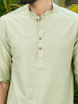 Men Pack Of 2 Turquoise Blue & Olive Cotton Solid Short Kurta