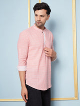 Men Peach & White Printed Cotton Short Kurta