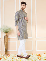 Navy Blue Ethnic Motifs Silk Jacquard Woven Design Straight Kurta with Pyjama
