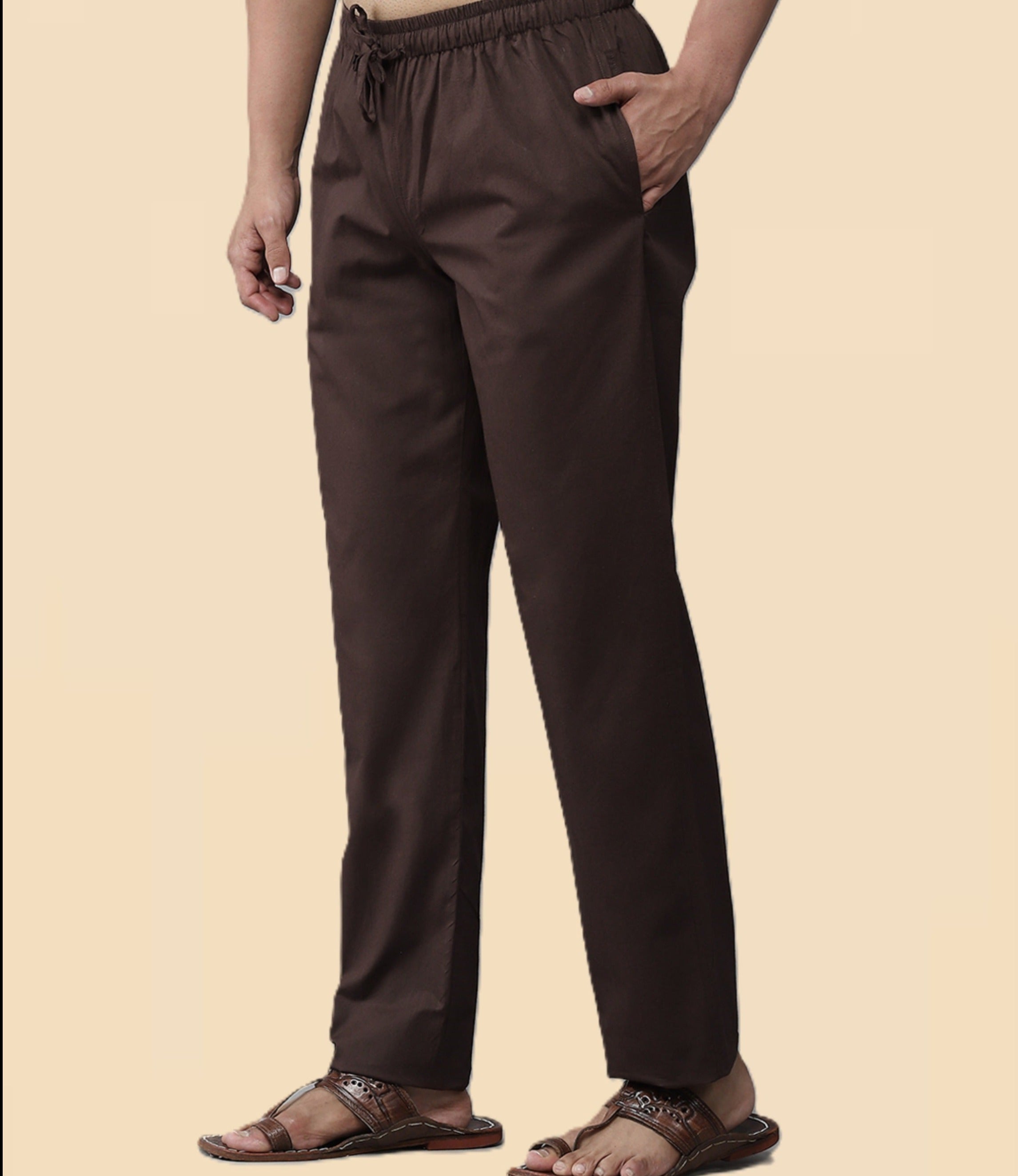 Men Brown Solid Pajama