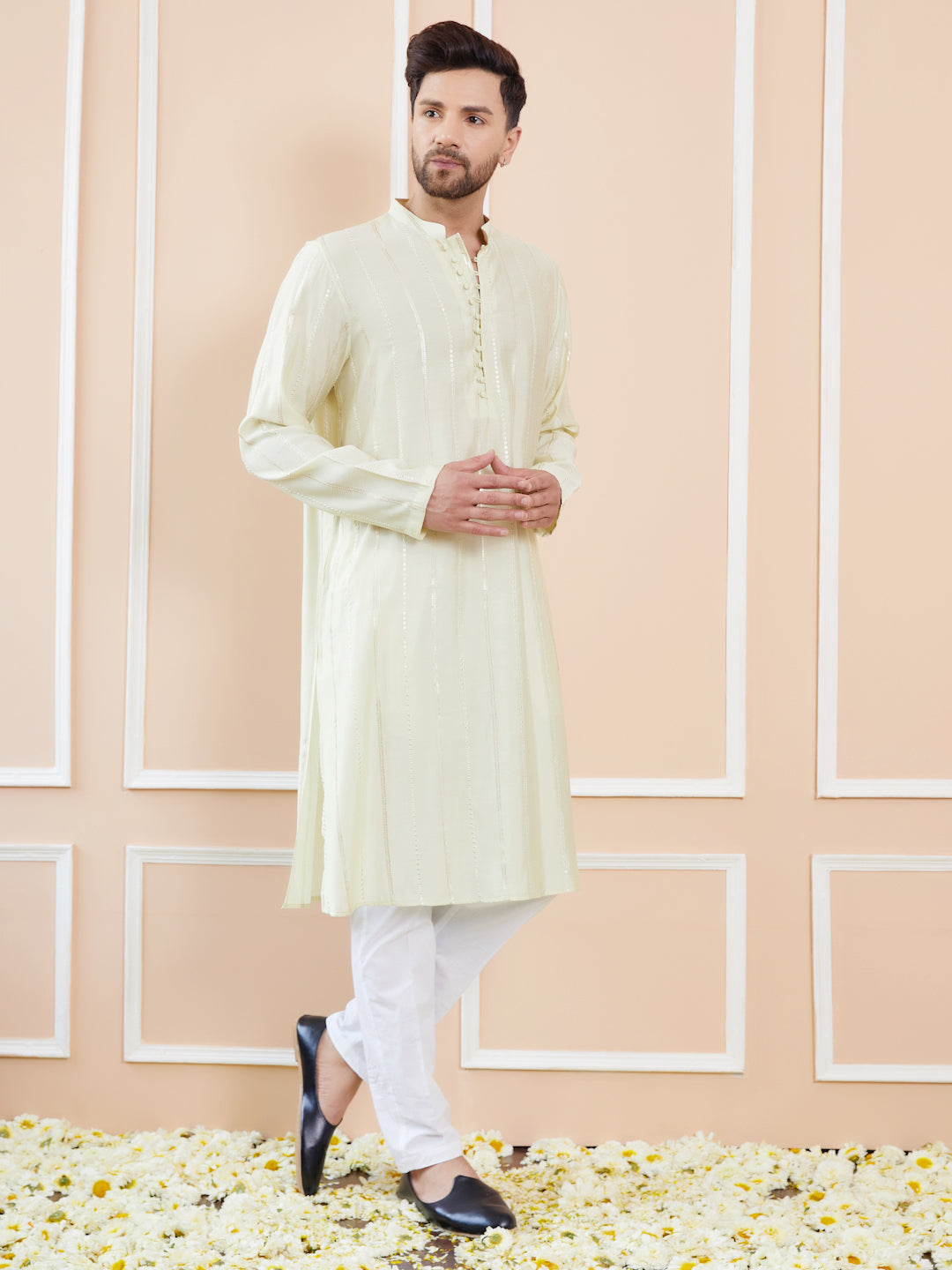 Men Pearl Radiance Chanderi Silk Sequins Kurta