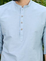 Men Pack Of 2 Turquoise Blue & Blue Cotton Solid Short Kurta