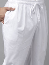 Men White Regular Pure Cotton Pathani Printed Men's Kurta With White Salwar