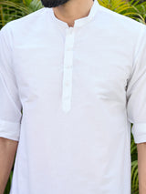 Men Pack Of 2 Pink & White Cotton Solid Short Kurta