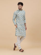 Men Multicoloured Ikat Printed Kurta With pyjama