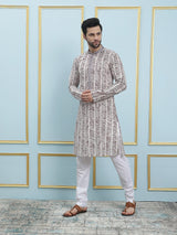 Riwaat.com Men White & Maroon Flacket Embroidery Cotton Kurta Riwaat Embroidered