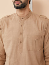 Light Brown Cotton Slub Pathani kurta with Salwar
