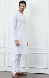 Men White Multicolor Thread Work Cotton Kurta