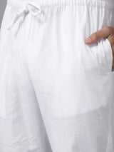 Men Pristine White Chikankari Embroidered Straight Kurta With Pajama