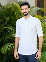 Men Pack Of 2 White & Blue Deluxe Cotton Solid Short Kurta