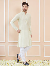 Men Ivory Glimmer Chanderi Silk Sequins Kurta