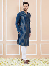 Men Sapphire Splendor Chanderi Silk Sequins Kurta