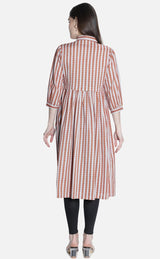 Women Grey Motif Stripe Dress