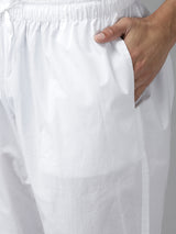 Men White Cotton Straight Kurta with Slub Effect With Pajama