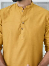 Men Pack Of 2 Turquoise Blue & Mustard Cotton Solid Short Kurta