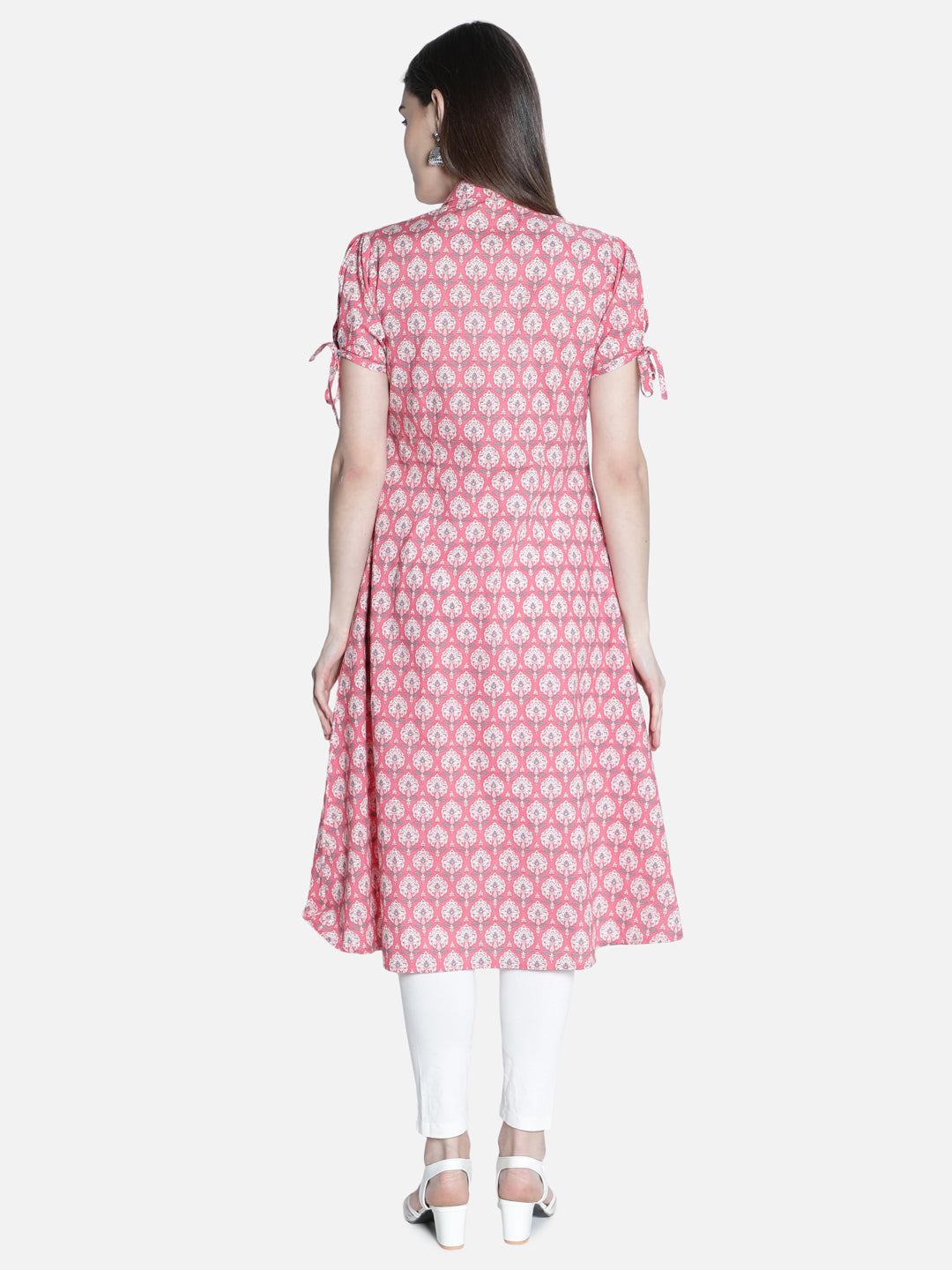 Women Pink And White Printed Dress