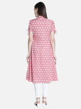 Women Pink And White Printed Dress