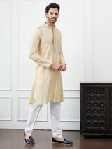 Riwaat.com Men Cream Flacket Embroidery Cotton Kurta Riwaat Embroidered