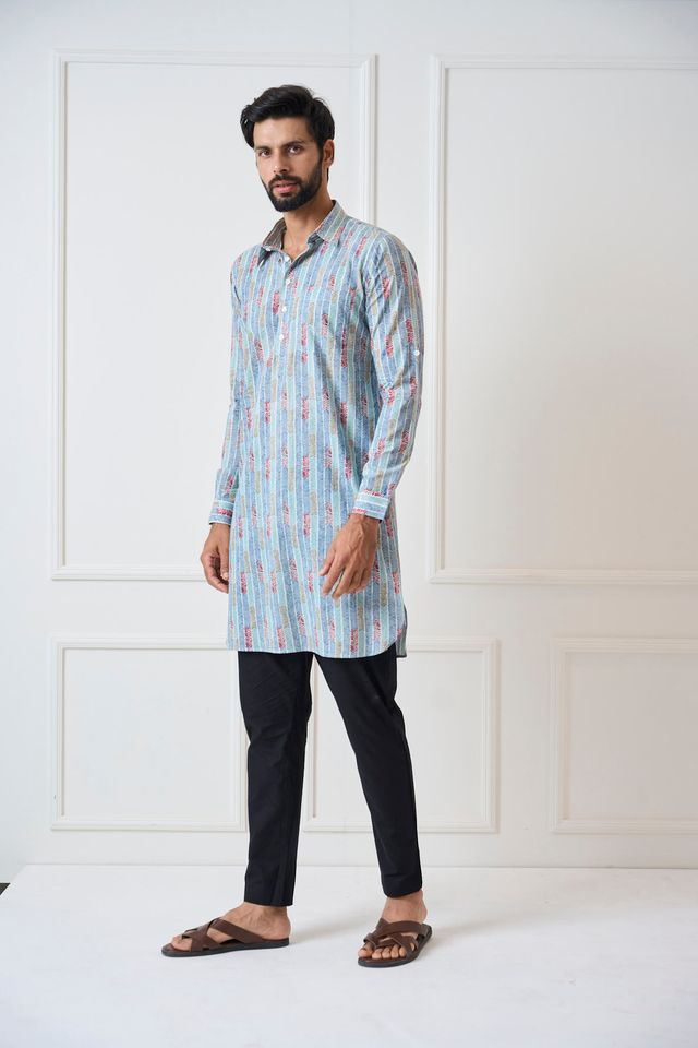 Men Multicolored Regular Pure Cotton Pathani Kurta