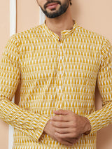 Yellow Printed Pure Cotton Straight Kurta with Pyjama