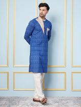 Men Blue and Off White Printed Kurta With pyjama